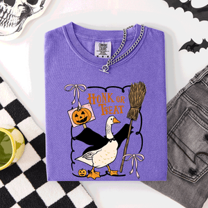 Honk Or Treat Cute Goose Halloween Witch Graphic Celebration Edition Comfort Colors Tee — view 7