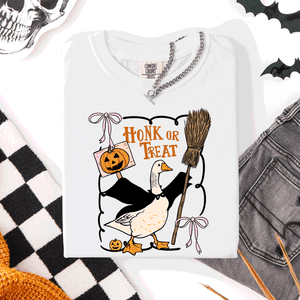 Honk Or Treat Cute Goose Halloween Witch Graphic Celebration Edition Comfort Colors Tee — view 5