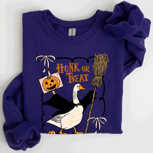 Honk Or Treat Cute Goose Halloween Witch Cozy Graphic Vintage Print Deluxe Sweatshirt — view 8