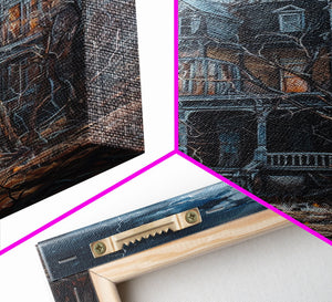 Abandoned House Under Moon Full Halloween Art, Spooky Mansion, Haunted Home, Creepy Decor, Gothic Artwork, Framed Canvas Print — view 13