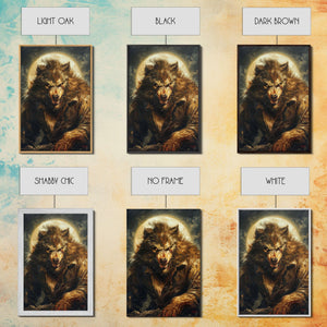 Ferocious Werewolf Under Full Moon Framed Canvas Print | Halloween Monster Art | Spooky Werewolf Decor for Home | Intense Werewolf Artwork — view 14