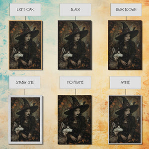 Witch with Wolves in Enchanted Forest - Dark Sorcery Mystical Art Framed Canvas Print, Halloween Gothic Decor — view 14
