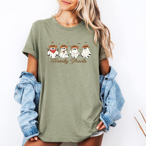 Howdy Ghouls Cowboy Ghosts Western Halloween Spooky Hoedown Night Frontier Edition Graphic Tee — view 4