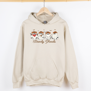 Howdy Ghouls Cowboy Ghosts Western Halloween Haunted Frontier Vintage Edition Graphic Hoodie — view 3