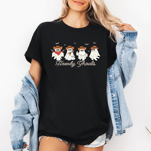 Howdy Ghouls Cowboy Ghosts Western Halloween Spooky Hoedown Night Frontier Edition Graphic Tee — view 1