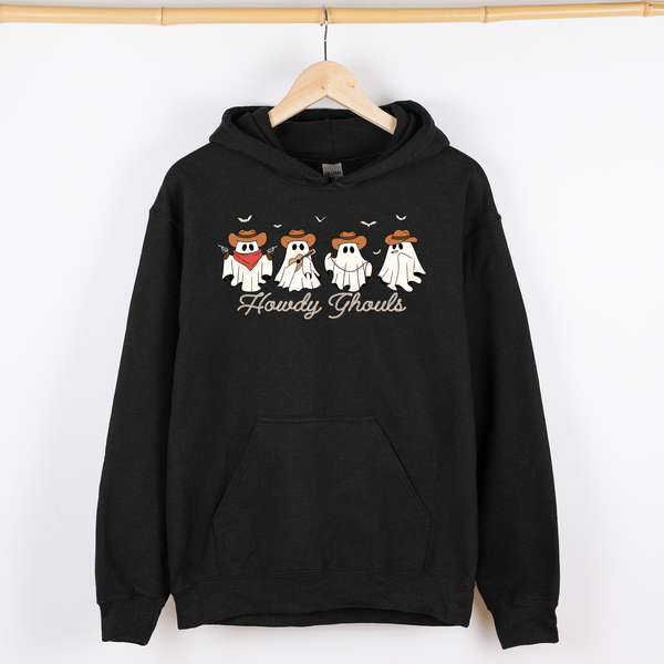 Howdy Ghouls Cowboy Ghosts Western Halloween Haunted Frontier Vintage Edition Graphic Hoodie