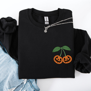 Jack O Lantern Cherry Halloween Vintage Retro Cozy Autumn Night In Graphic Sweatshirt — view 4