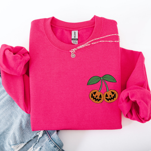 Jack O Lantern Cherry Halloween Vintage Retro Cozy Autumn Night In Graphic Sweatshirt — view 7