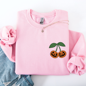 Jack O Lantern Cherry Halloween Vintage Retro Cozy Autumn Night In Graphic Sweatshirt — view 3