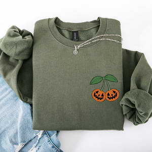 Jack O Lantern Cherry Halloween Vintage Retro Cozy Autumn Night In Graphic Sweatshirt — view 6