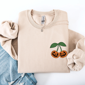 Jack O Lantern Cherry Halloween Vintage Retro Cozy Autumn Night In Graphic Sweatshirt — view 1