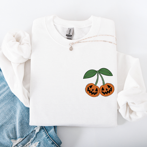 Jack O Lantern Cherry Halloween Vintage Retro Cozy Autumn Night In Graphic Sweatshirt — view 5