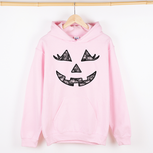 Jack-O-Lantern Coquette Faux Lace Halloween Velvet Victorian Gothic Hooded Sweatshirt — view 4