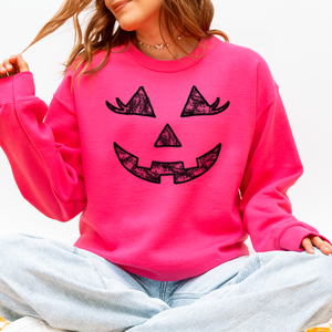 Jack O Lantern Coquette Faux Lace Halloween Vintage Inspired Cozy Embroidered Sweatshirt — view 8