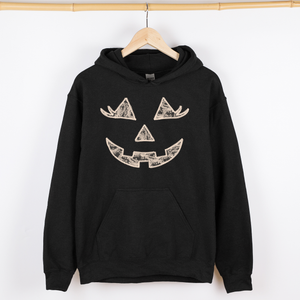 Jack-O-Lantern Coquette Faux Lace Halloween Velvet Victorian Gothic Hooded Sweatshirt — view 5