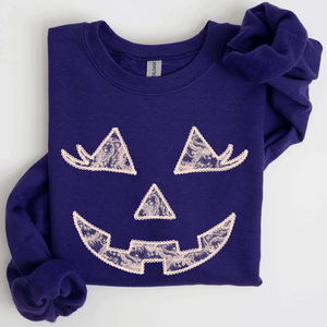 Jack O Lantern Coquette Faux Lace Halloween Vintage Inspired Cozy Embroidered Sweatshirt — view 10