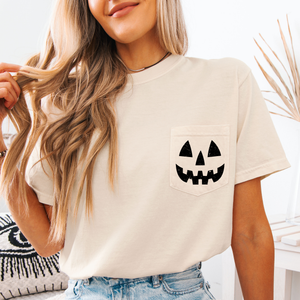 Jack o Lantern Coquette Faux Lace Halloween Spooky Pumpkin Pocket Premium Graphic Tee — view 2