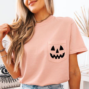 Jack o Lantern Coquette Faux Lace Halloween Spooky Pumpkin Pocket Premium Graphic Tee — view 4