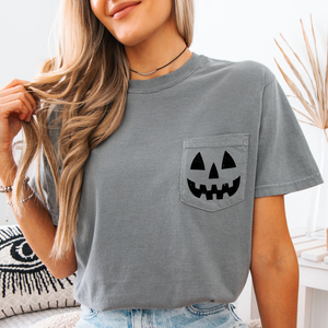 Jack o Lantern Coquette Faux Lace Halloween Spooky Pumpkin Pocket Premium Graphic Tee — view 6