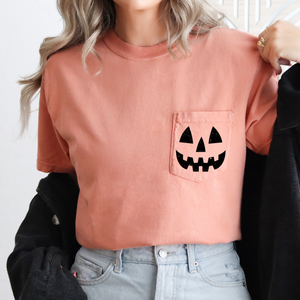 Jack o Lantern Coquette Faux Lace Halloween Spooky Pumpkin Pocket Premium Graphic Tee — view 9