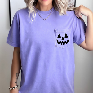 Jack o Lantern Coquette Faux Lace Halloween Spooky Pumpkin Pocket Premium Graphic Tee — view 10