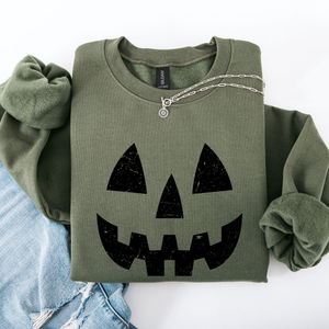Jack O Lantern Halloween Design Cozy Autumn Festive Night Scene Illustration Style Sweatshirt — view 1