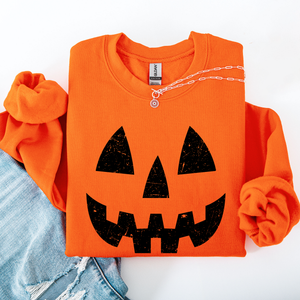 Jack O Lantern Halloween Design Cozy Autumn Festive Night Scene Illustration Style Sweatshirt — view 2