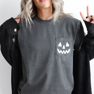 Jack o Lantern Coquette Faux Lace Halloween Spooky Pumpkin Pocket Premium Graphic Tee — view 3