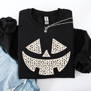 Jack O Lantern Dalmatian Print Halloween Cozy Whimsical Autumn Festival Sweatshirt — view 1