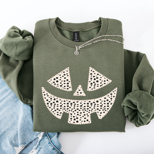 Jack O Lantern Dalmatian Print Halloween Cozy Whimsical Autumn Festival Sweatshirt — view 3