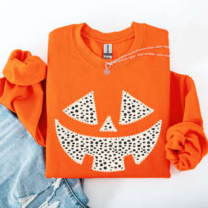 Jack O Lantern Dalmatian Print Halloween Cozy Whimsical Autumn Festival Sweatshirt — view 7