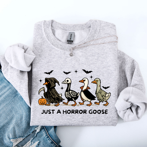 Just A Horror Goose Halloween Spooky Goose Graphic Print Cozy Seasonal Sweatshirt — view 2