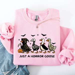 Just A Horror Goose Halloween Spooky Goose Graphic Print Cozy Seasonal Sweatshirt — view 3