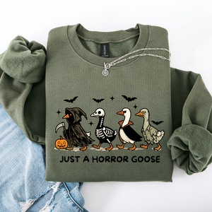 Just A Horror Goose Halloween Spooky Goose Graphic Print Cozy Seasonal Sweatshirt — view 4
