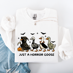 Just A Horror Goose Halloween Spooky Goose Graphic Print Cozy Seasonal Sweatshirt — view 6