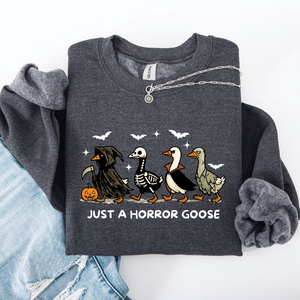 Just A Horror Goose Halloween Spooky Goose Graphic Print Cozy Seasonal Sweatshirt — view 5