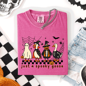 Just A Spooky Goose, Checkered, Halloween Comfort Colors Tee — view 3