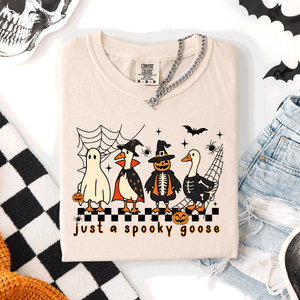 Just A Spooky Goose, Checkered, Halloween Comfort Colors Tee — view 1