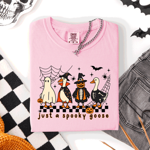 Just A Spooky Goose, Checkered, Halloween Comfort Colors Tee — view 6