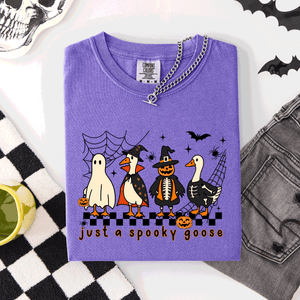Just A Spooky Goose, Checkered, Halloween Comfort Colors Tee — view 7