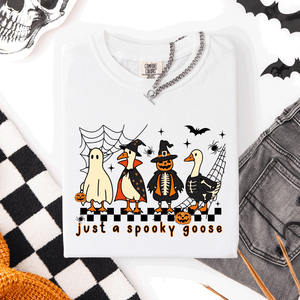 Just A Spooky Goose, Checkered, Halloween Comfort Colors Tee — view 4