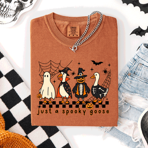 Just A Spooky Goose, Checkered, Halloween Comfort Colors Tee — view 2