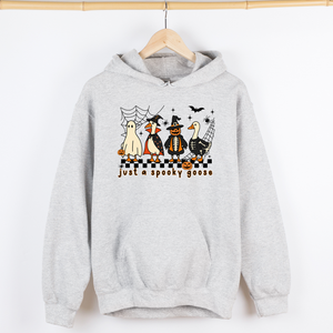 Just A Spooky Goose Checkered Halloween Spooky Goose Illustration Art Graphic Hoodie — view 3