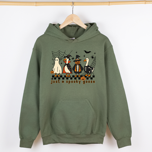 Just A Spooky Goose Checkered Halloween Spooky Goose Illustration Art Graphic Hoodie — view 2