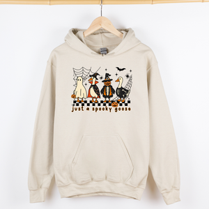 Just A Spooky Goose Checkered Halloween Spooky Goose Illustration Art Graphic Hoodie — view 1