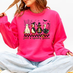 Just A Spooky Goose Checkered Halloween Design With Eerie Vibe For Cozy Fall Sweatshirt — view 7