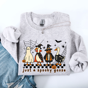 Just A Spooky Goose Checkered Halloween Design With Eerie Vibe For Cozy Fall Sweatshirt — view 2