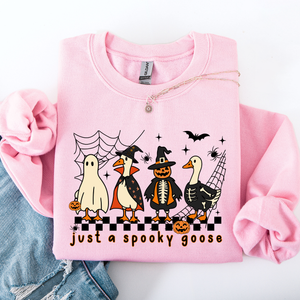 Just A Spooky Goose Checkered Halloween Design With Eerie Vibe For Cozy Fall Sweatshirt — view 4