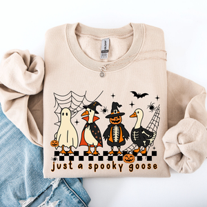 Just A Spooky Goose Checkered Halloween Design With Eerie Vibe For Cozy Fall Sweatshirt — view 1