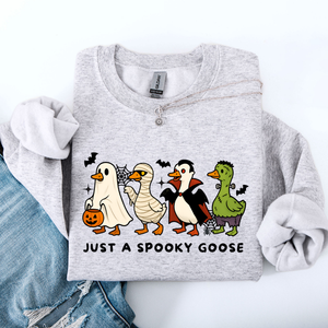 Just A Spooky Goose Dracula Vampire Ghost Mummy Halloween Themed Graphic Sweatshirt — view 2